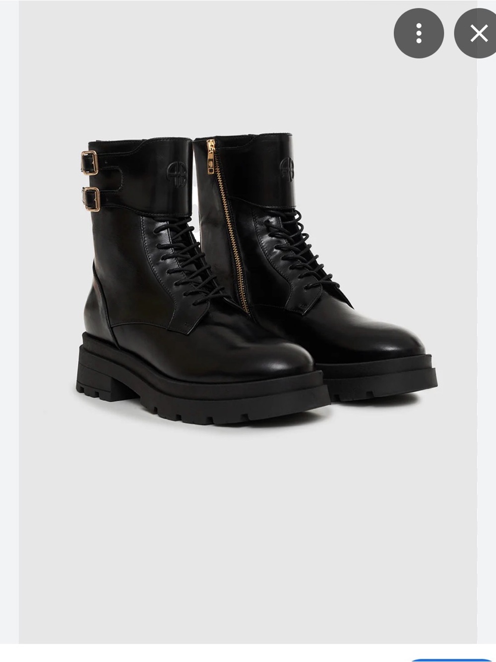 Anine Bing Black Leather Combat Boots with Gold Buckles